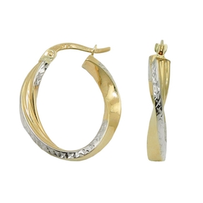 Paar Creolen Ohrringe Ohrschmuck überkreuzte Form bicolor 375 Gold Gelbgold Paar Creolen Ohrringe Ohrschmuck überkreuzte Form bicolor 375 Gold Gelbgold