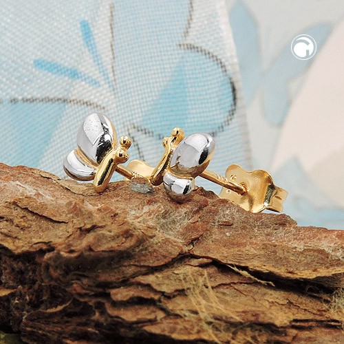 Kinder Ohrstecker Schmetterling aus 375 Gelbgold