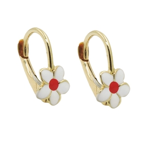 Kinder-Ohrringe Blümchen mit Brisur weiß-rot 375 Gold Gelbgold Ohrschmuck