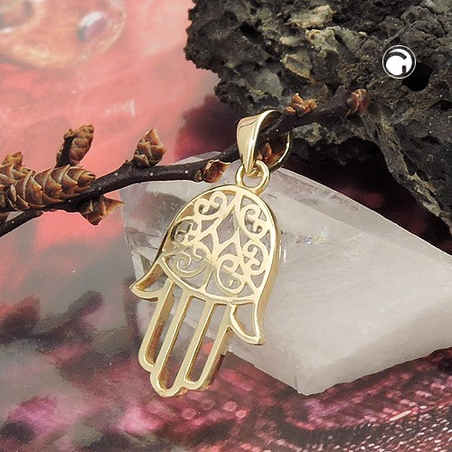 Anhänger Hand Schutzsymbol aus 375 Gelbgold
