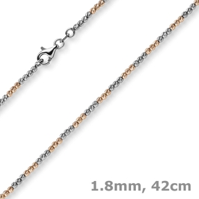 1,8mm Collier Kugelkette aus 750 Gold Weißgold Rotgold bicolor Halsschmuck, 42cm 1,8mm Collier Kugelkette aus 750 Gold Weißgold Rotgold bicolor Halsschmuck, 42cm