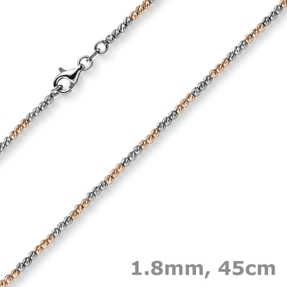 1,8mm Collier Kugelkette aus 750 Gold Weißgold Rotgold bicolor Halsschmuck, 45cm 1,8mm Collier Kugelkette aus 750 Gold Weißgold Rotgold bicolor Halsschmuck, 45cm