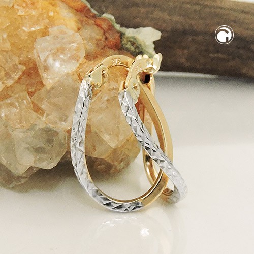 Creolen 17x1mm aus 375 Gelbgold rhodiniert oval