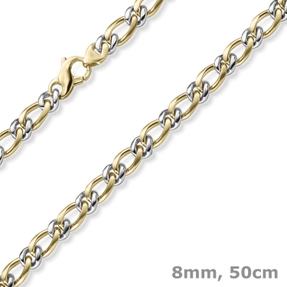 8mm Panzer-Figaro Phantasie Kette Halskette aus 585 Gelbgold & Weißgold 50cm 8mm Panzer-Figaro Phantasie Kette Halskette aus 585 Gelbgold & Weißgold 50cm