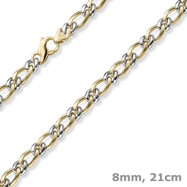 8mm Panzer-Figaro Armband 585 Gold gelb weiß 21cm