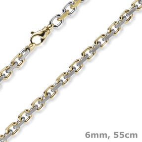 6mm Kette Collier Ankerkette 585 Gold Gelbgold & Weißgold bicolor 55cm Herren