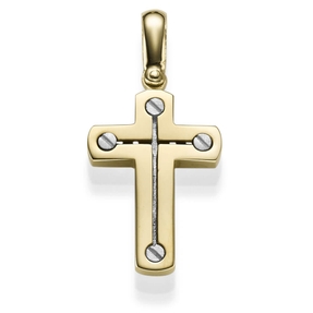 Anhänger Kreuz 26x17,5mm aus 585 Gold Gelbgold & Weißgold bicolor matt-glänzend Anhänger Kreuz 26x17,5mm aus 585 Gold Gelbgold & Weißgold bicolor matt-glänzend
