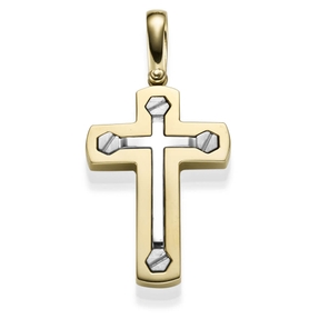 Anhänger Kreuz 38,5x26,5mm 585 Gold Gelbgold & Weißgold bicolor matt-glänzend