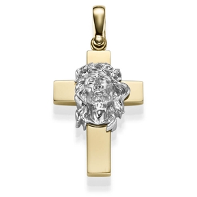 Anhänger Kreuz mit Jesus 32,5x21,5mm 585 Gold Gelbgold & Weißgold bicolor