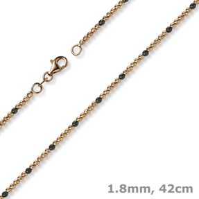 1,8mm Kette Collier Kugelkette 585 Gold Rotgold teil-schwarz-rhodiniert 42cm 1,8mm Kette Collier Kugelkette 585 Gold Rotgold teil-schwarz-rhodiniert 42cm