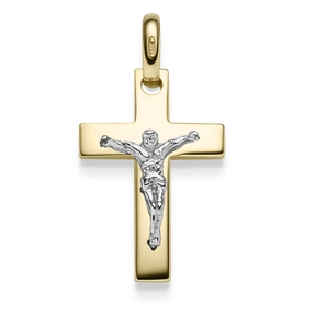 Anhänger Kreuz mit Jesus 29x15mm 585 Gold Gelbgold & Weißgold bicolor Anhänger Kreuz mit Jesus 29x15mm 585 Gold Gelbgold & Weißgold bicolor