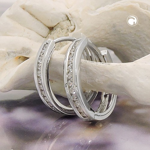 Creolen 14x3mm Zirkonia schmal 375 Weißgold