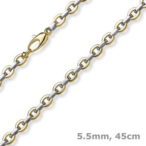 5,5mm Phantasie-Kette Collier Halsschmuck aus 585 Gold Gelbgold & Weißgold 45cm