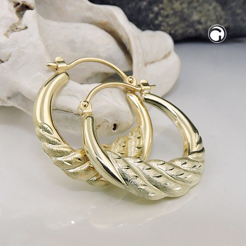 Creolen 21x3mm mit Muster 585 Gelbgold