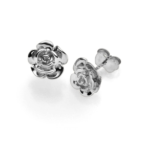 Paar Ohrstecker Rose Blüte 9mm aus 585 Weißgold Ohrringe Ohrschmuck glänzend