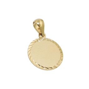 Anhänger runde Gravurplatte mit Streifen am Rand 375 Gold Gelbgold Halsschmuck Anhänger runde Gravurplatte mit Streifen am Rand 375 Gold Gelbgold Halsschmuck
