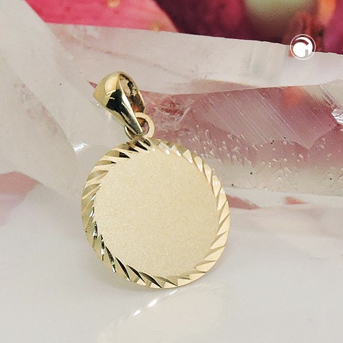 Anhänger runde Gravurplatte 375 Gelbgold