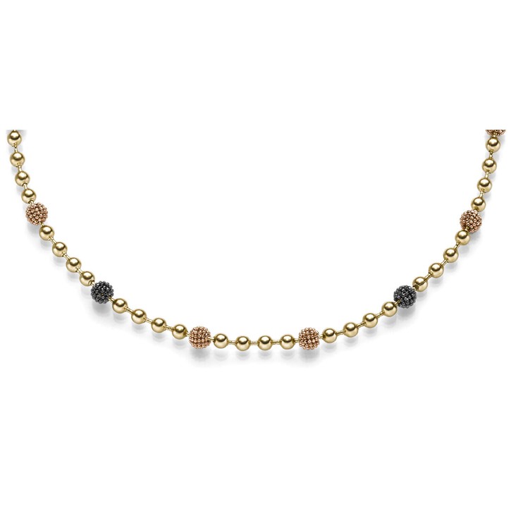 Kugelkette mit Himbeer Elementen 585 Gold gelb rot 45cm
