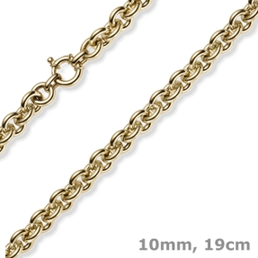 10mm Armband Armschmuck Rund-Ankerkette Ringelkette aus 585 Gold Gelbgold 19cm
