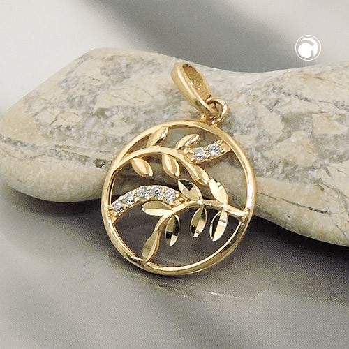 Anhänger Zweige Blatt Zirkonia 375 Gelbgold