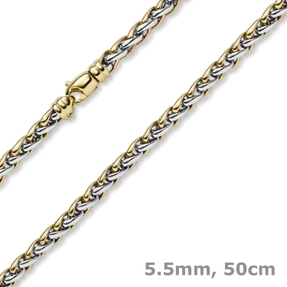 5,5mm Zopfkette Halskette Collier aus 585 Gold Gelbgold & Weißgold bicolor 50cm 5,5mm Zopfkette Halskette Collier aus 585 Gold Gelbgold & Weißgold bicolor 50cm
