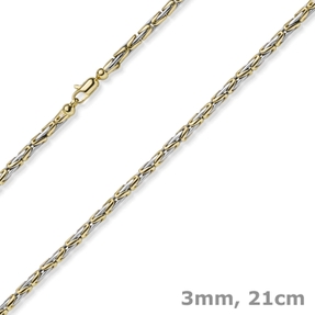 3mm Armband Armkette runde Königskette 585 Gold gelb/weiß bicolor 21cm Unisex