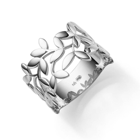 Ring Olivenzweig aus 585 Gold Weißgold Breite 12mm glänzend Fingerring Damen