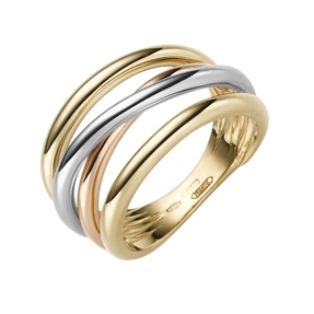 Ring Damenring aus 585 Gold gelb/weiß/rot tricolor glänzend Breite 14mm