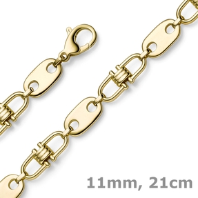 11mm Armband Armkette Platte-Steigbügelkette aus 585 Gold Gelbgold massiv 21cm