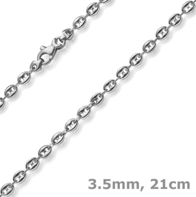 3,5mm Armband Bohnenkette Schiffsankerkette aus 585 Gold Weißgold 21cm