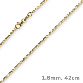 1,8mm Kette Collier Kugelkette diamantiert aus 585 Gold Gelbgold 42cm