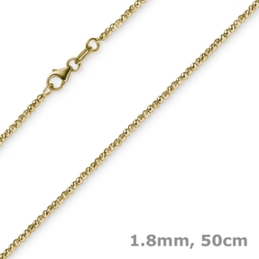 1,8mm Kette Collier Kugelkette diamantiert aus 585 Gold Gelbgold 50cm