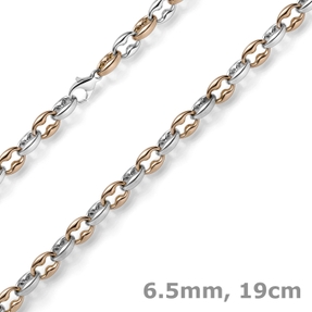 6,5mm Armband Phantasiekette aus 585 Gold Weißgold & Rotgold bicolor 19cm