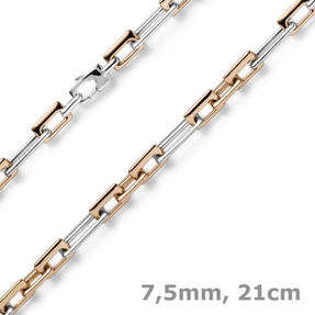 7,5mm Phantasiekette Armband rechteckig 585 Gold Weißgold Rotgold bicolor 21cm 7,5mm Phantasiekette Armband rechteckig 585 Gold Weißgold Rotgold bicolor 21cm