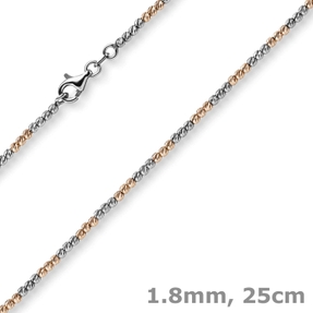 1,8mm Fußkettchen Fußschmuck Kugelkette diamantiert 585 Gold weiß/rot 25cm