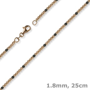 1,8mm Fußkettchen Kugelkette diamantiert 585 Rotgold teil-schwarz-rhodiniert 25cm 1,8mm Fußkettchen Kugelkette diamantiert 585 Rotgold teil-schwarz-rhodiniert 25cm