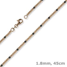 1,8mm Kette Collier Kugelkette 750 Gold Rotgold teil-schwarz-rhodiniert 45cm 1,8mm Kette Collier Kugelkette 750 Gold Rotgold teil-schwarz-rhodiniert 45cm