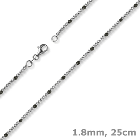 1,8mm Fußkettchen Kugelkette diamantiert 585 Weißgold teil-schwarz-rhodiniert 25cm 1,8mm Fußkettchen Kugelkette diamantiert 585 Weißgold teil-schwarz-rhodiniert 25cm
