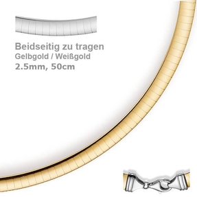 2,5mm Halsreif Wendeomegareif Collier flach, 585 Gold Gelbgold & Weißgold 50cm