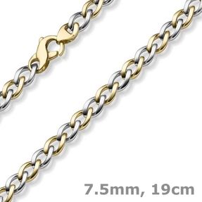 7,5mm Phantasie Armband Armkette aus 585 Gold Gelbgold Weißgold bicolor 19cm 7,5mm Phantasie Armband Armkette aus 585 Gold Gelbgold Weißgold bicolor 19cm