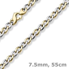 7,5mm Phantasie Halskette Collier aus 585 Gold Gelbgold Weißgold bicolor 55cm