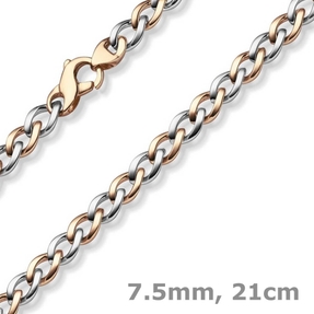 7,5mm Phantasie Armband Armkette aus 585 Gold Weißgold Rotgold bicolor 21cm