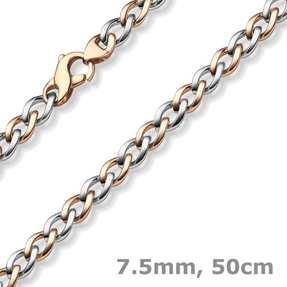 7,5mm Phantasie Halskette Collier aus 585 Gold Weißgold Rotgold bicolor 50cm