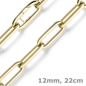12mm Paper Clip Weit-Anker Armband Armkette aus 585 Gold Gelbgold 22cm