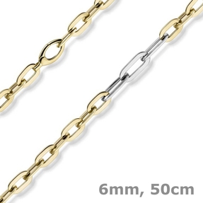 6mm Phantasie Kette Collier aus 585 Gold Gelbgold Weißgold oval flach 50cm