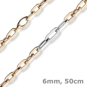 6mm Phantasie Kette Collier aus 585 Gold Weißgold Rotgold oval flach 50cm
