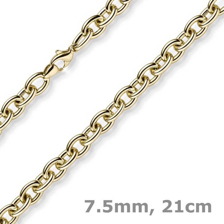 7.5mm Armband Armkette Rundankerkette Armschmuck aus 585 Gold Gelbgold 21cm
