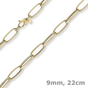 9mm Phantasie Armband Armkette aus 585 Gold Gelbgold oval vierkant 22cm