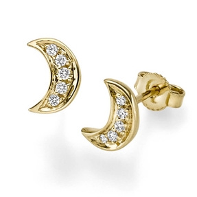Paar Ohrstecker Mond aus 585 Gold Gelbgold mit 10 Diamanten 0,12ct. TW-SI