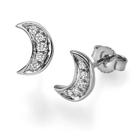Paar Ohrstecker Mond aus 585 Gold Weißgold mit 10 Diamanten 0,12ct. TW-SI